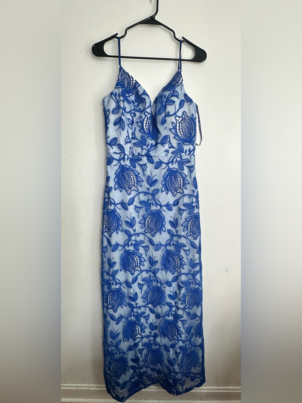 Chi Chi London Blue Floral Lace Maxi Dress